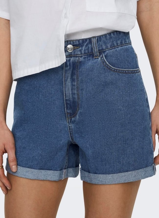 Τζιν ψηλόμεσο σορτς με ρεβέρ ONLY 15230571 - Μπλε jean