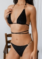 Bikini set velvet με print και αλυσίδα