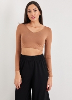 Crop top μακρυμάνικο με V λαιμόκοψη Noobass 01-83