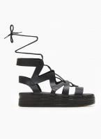 Σανδάλια flatforms δερμάτινα με δέσιμο estil