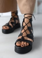 Σανδάλια flatforms δερμάτινα με δέσιμο estil