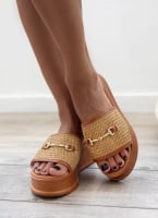 Flatforms δερμάτινα με ψάθινη φάσα Estil