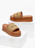 Flatforms δερμάτινα με ψάθινη φάσα Estil