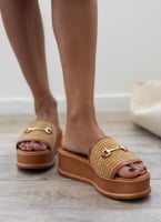 Flatforms δερμάτινα με ψάθινη φάσα Estil