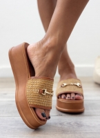Flatforms δερμάτινα με ψάθινη φάσα Estil