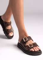 Flatforms δερμάτινα σανδάλια με print Tfp