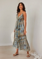 Φόρεμα boho μεταξωτό με λαχούρια