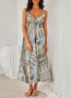 Φόρεμα boho μεταξωτό με λαχούρια