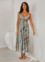 Φόρεμα boho μεταξωτό με λαχούρια