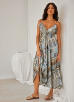 Φόρεμα boho μεταξωτό με λαχούρια