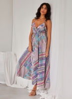 Φόρεμα boho μεταξωτό με λαχούρια