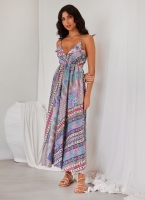 Φόρεμα boho μεταξωτό με λαχούρια