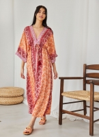 Boho φόρεμα μεταξωτό με λαχούρια