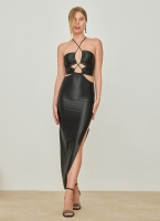 Φόρεμα σατέν με cut outs και κορδόνια
