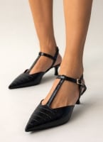 Γόβες κροκό μυτερές t-strap TFP