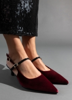 Γόβες μυτερές slingback από ύφασμα velvet TFP
