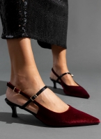 Γόβες μυτερές slingback από ύφασμα velvet TFP
