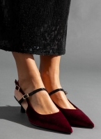 Γόβες μυτερές slingback από ύφασμα velvet TFP