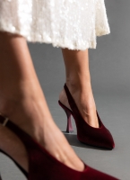 Γόβες μυτερές slingback από velvet ύφασμα TFP