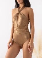 Μαγιό ολόσωμο γυαλιστερό με cut outs
