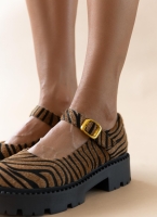 Μπαλαρίνες Mary Janes chunky από συνθετικό ponyskin TFP