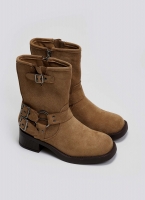 Μποτάκια biker suede με κρίκο