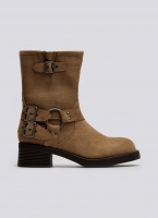 Μποτάκια biker suede με κρίκο
