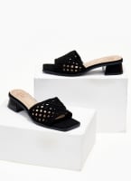 Mules suede με πλεκτή φάσα ERYNN