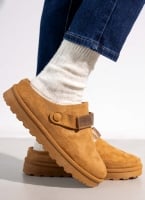 Παντόφλες suede με velcro και συννθετική γούνα ERYNN