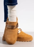 Παντόφλες suede με velcro και συννθετική γούνα ERYNN