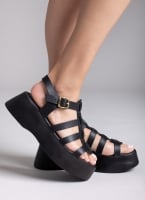 Σανδάλια δερμάτινα flatforms gladiator Estil