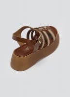 Σανδάλια δερμάτινα flatforms gladiator με ψάθα Estil