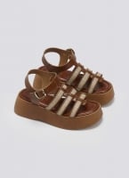 Σανδάλια δερμάτινα flatforms gladiator με ψάθα Estil