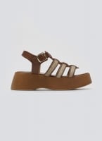 Σανδάλια δερμάτινα flatforms gladiator με ψάθα Estil