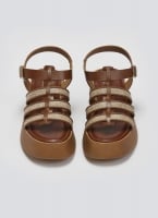 Σανδάλια δερμάτινα flatforms gladiator με ψάθα Estil