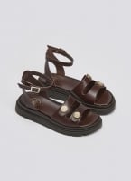 Σανδάλια δερμάτινα flatforms με μπαρέτα Tfp