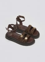 Σανδάλια δερμάτινα flatforms με print Tfp