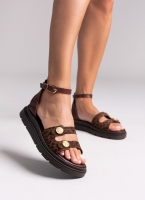 Σανδάλια δερμάτινα flatforms με print Tfp