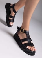 Σανδάλια δερμάτινα flatforms με τοκά TFP