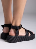 Σανδάλια δερμάτινα flatforms με τοκά TFP