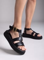 Σανδάλια δερμάτινα flatforms με τοκά TFP