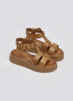 Σανδάλια δερμάτινα flatforms με τοκά TFP