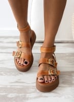 Σανδάλια δερμάτινα flatforms με τοκάδες TFP