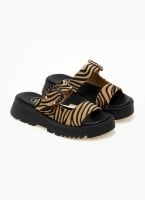 Σανδάλια flatforms από συνθετικό ponyskin με στρας TFP