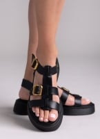 Σανδάλια flatforms δερμάτινα gladiator με τοκάδες Estil