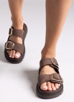 Σανδάλια flatforms δερμάτινα με έντονους τοκάδες Tfp