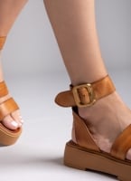 Σανδάλια flatforms δερμάτινα με φάσες TFP