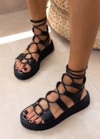 Σανδάλια flatforms δερμάτινα με κορδόνια TFP