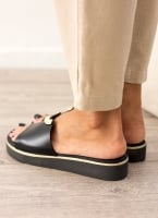 Σανδάλια flatforms δερμάτινα με μεταλλικό σχέδιο Ragazza 01083