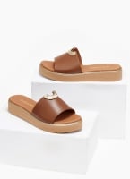 Σανδάλια flatforms δερμάτινα με μεταλλικό σχέδιο Ragazza 01083